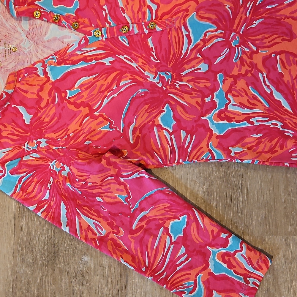 Make offer! Lilly Pulitzer Pink Red Floral Long Sleeve Shift Dress Medium - Picture 4 of 7